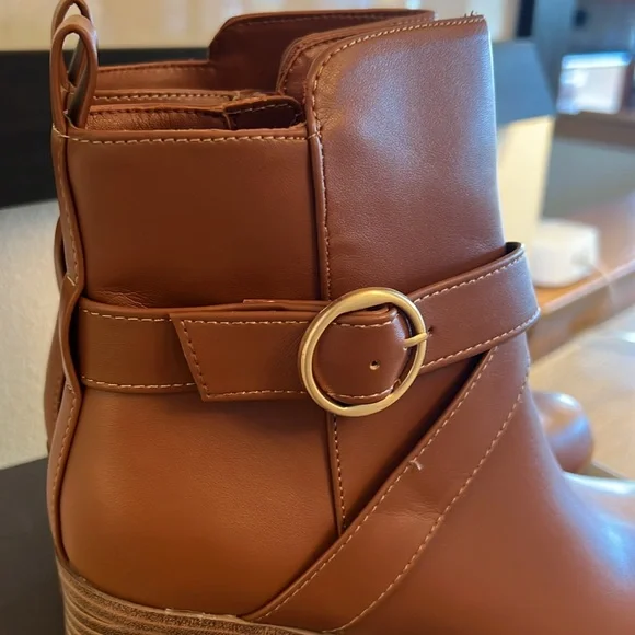 NIB, Style & Co. Rosaliee Belt Booties in Vegan Cognac Leather. - Picture 3 of 11